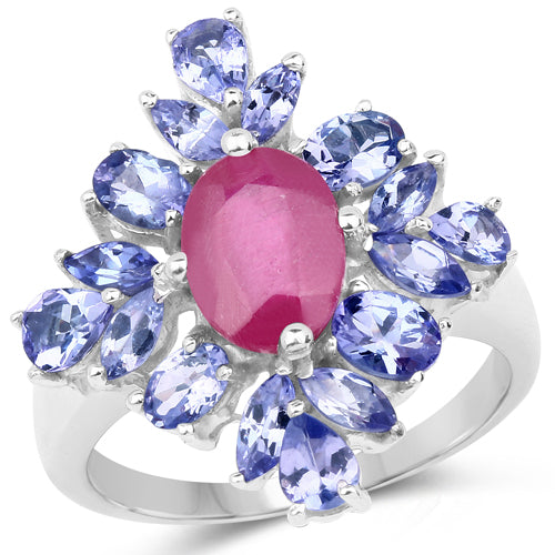 Bids.com 3.48 Carat Glass Filled Ruby and Tanzanite .925 Sterling Silver Ring Rings