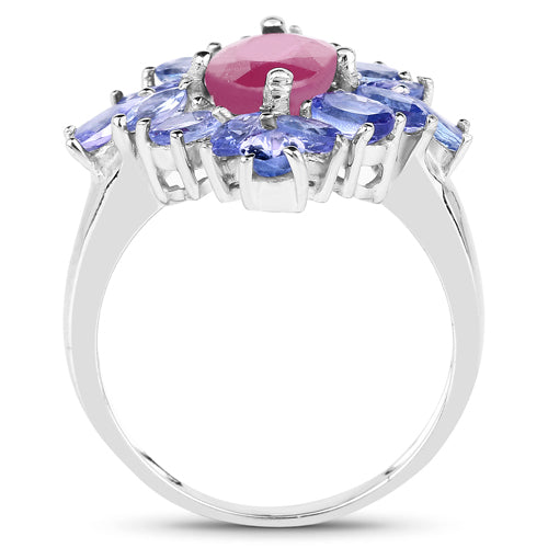 Bids.com 3.48 Carat Glass Filled Ruby and Tanzanite .925 Sterling Silver Ring Rings