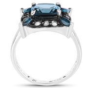 Bids.com 3.24 Carat Genuine London Blue Topaz and White Topaz .925 Sterling Silver Ring Rings