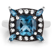 Bids.com 3.24 Carat Genuine London Blue Topaz and White Topaz .925 Sterling Silver Ring Rings