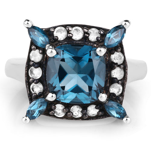 Bids.com 3.24 Carat Genuine London Blue Topaz and White Topaz .925 Sterling Silver Ring Rings