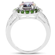 Bids.com 3.92 Carat Genuine Mystic Quartz& Chrome Diopside .925 Sterling Silver Ring Rings