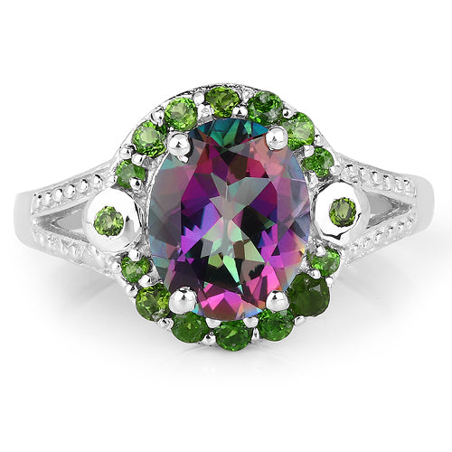 Bids.com 3.92 Carat Genuine Mystic Quartz& Chrome Diopside .925 Sterling Silver Ring Rings