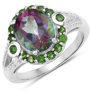 Bids.com 3.92 Carat Genuine Rainbow Quartz and Chrome Diopside .925 Sterling Silver Ring Rings