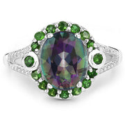 Bids.com 3.92 Carat Genuine Rainbow Quartz and Chrome Diopside .925 Sterling Silver Ring Rings