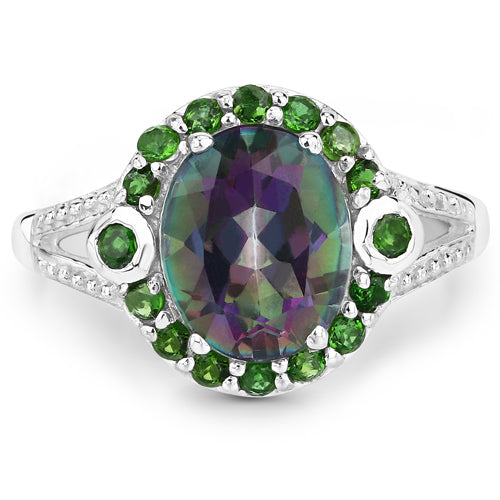 Bids.com 3.92 Carat Genuine Rainbow Quartz and Chrome Diopside .925 Sterling Silver Ring Rings