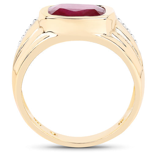 Bids.com 14K Yellow Gold Plated 3.50 Carat Genuine Glass Filled Ruby .925 Sterling Silver Ring Rings