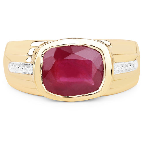 Bids.com 14K Yellow Gold Plated 3.50 Carat Genuine Glass Filled Ruby .925 Sterling Silver Ring Rings
