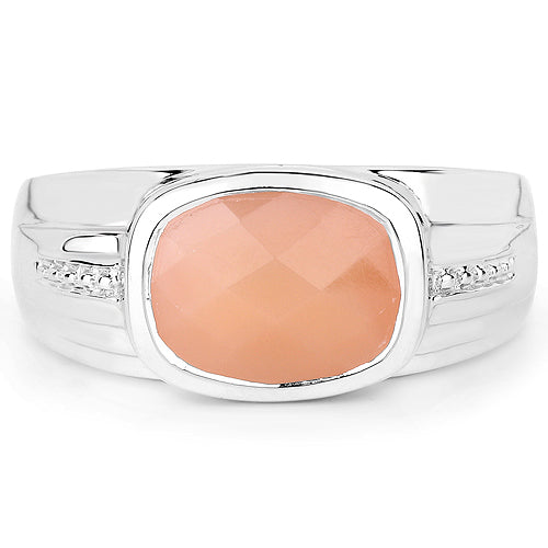 Bids.com 2.60 Carat Genuine Peach Moonstone .925 Sterling Silver Ring Rings
