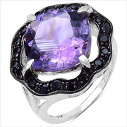 Bids.com 6.09 Carat Genuine Amethyst & Black Spinel .925 Sterling Silver Ring Rings