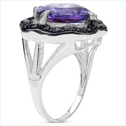Bids.com 6.09 Carat Genuine Amethyst & Black Spinel .925 Sterling Silver Ring Rings
