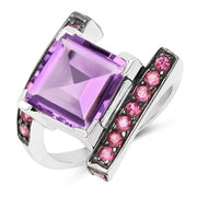 Bids.com 6.90 Carat Genuine Amethyst and Rhodolite .925 Sterling Silver Ring Rings