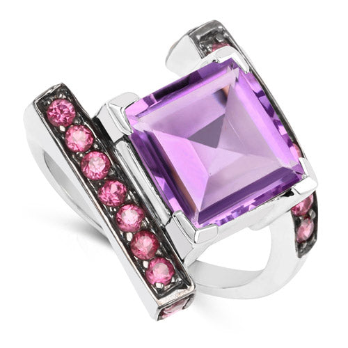 Bids.com 6.90 Carat Genuine Amethyst and Rhodolite .925 Sterling Silver Ring Rings