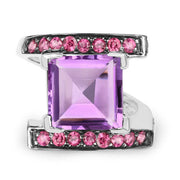 Bids.com 6.90 Carat Genuine Amethyst and Rhodolite .925 Sterling Silver Ring Rings