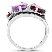 Bids.com 4.07 Carat Genuine Amethyst, Rhodolite & Black Spinel .925 Sterling Silver Ring Rings