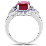 Bids.com 4.03 Carat Genuine Glass Filled Ruby & Tanzanite .925 Sterling Silver Ring Rings