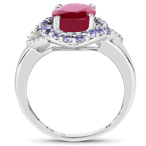 Bids.com 4.03 Carat Genuine Glass Filled Ruby & Tanzanite .925 Sterling Silver Ring Rings