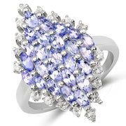 Bids.com 2.40 Carat Genuine Tanzanite and White Topaz .925 Sterling Silver Ring Rings