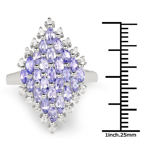 Bids.com 2.40 Carat Genuine Tanzanite and White Topaz .925 Sterling Silver Ring Rings