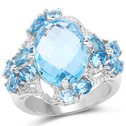 Bids.com 9.50 Carat Genuine Blue Topaz and Swiss Blue Topaz .925 Sterling Silver Ring Rings