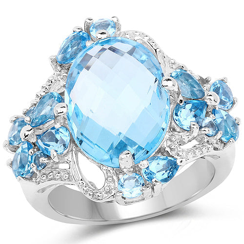 Bids.com 9.50 Carat Genuine Blue Topaz and Swiss Blue Topaz .925 Sterling Silver Ring Rings
