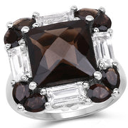 Bids.com 7.43 Carat Genuine Smoky Quartz & White Topaz .925 Sterling Silver Ring Rings