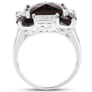 Bids.com 7.43 Carat Genuine Smoky Quartz & White Topaz .925 Sterling Silver Ring Rings