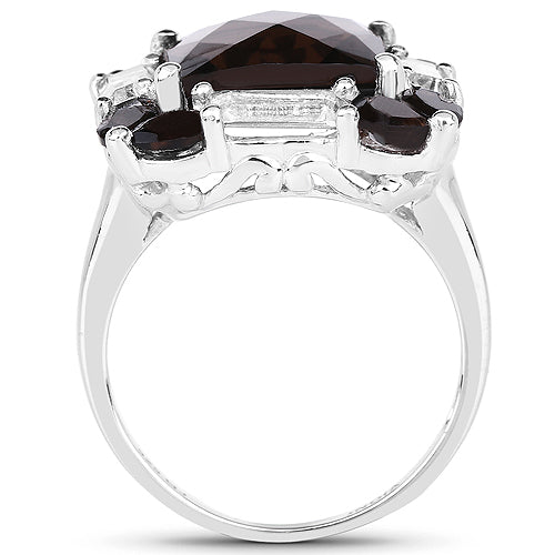 Bids.com 7.43 Carat Genuine Smoky Quartz & White Topaz .925 Sterling Silver Ring Rings