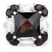 Bids.com 7.43 Carat Genuine Smoky Quartz & White Topaz .925 Sterling Silver Ring Rings