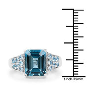 Bids.com 4.39 Carat Genuine London Blue Topaz and Swiss Blue Topaz .925 Sterling Silver Ring Rings