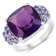 Bids.com 6.34 Carat Genuine Amethyst and Tanzanite .925 Sterling Silver Ring Rings