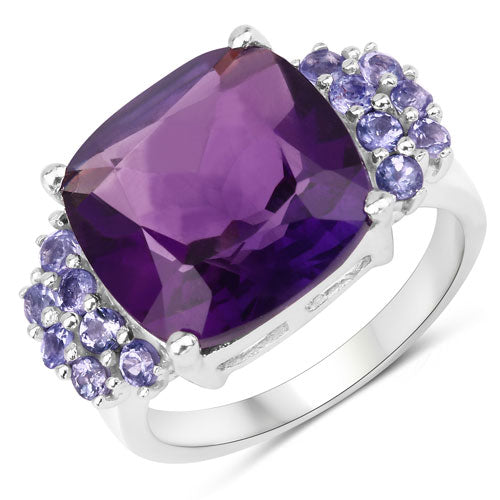 Bids.com 6.34 Carat Genuine Amethyst and Tanzanite .925 Sterling Silver Ring Rings