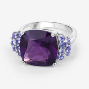 Bids.com 6.34 Carat Genuine Amethyst and Tanzanite .925 Sterling Silver Ring Rings