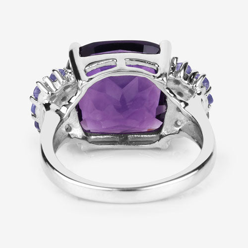 Bids.com 6.34 Carat Genuine Amethyst and Tanzanite .925 Sterling Silver Ring Rings