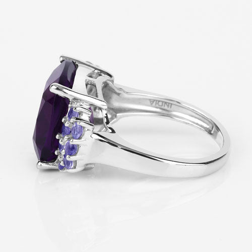 Bids.com 6.34 Carat Genuine Amethyst and Tanzanite .925 Sterling Silver Ring Rings