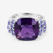 Bids.com 6.34 Carat Genuine Amethyst and Tanzanite .925 Sterling Silver Ring Rings