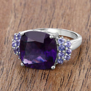 Bids.com 6.34 Carat Genuine Amethyst and Tanzanite .925 Sterling Silver Ring Rings