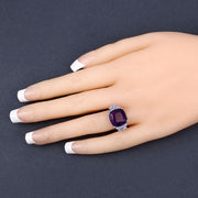 Bids.com 6.34 Carat Genuine Amethyst and Tanzanite .925 Sterling Silver Ring Rings