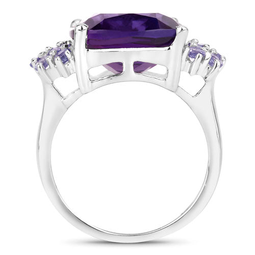 Bids.com 6.34 Carat Genuine Amethyst and Tanzanite .925 Sterling Silver Ring Rings