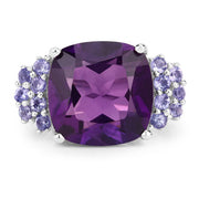Bids.com 6.34 Carat Genuine Amethyst and Tanzanite .925 Sterling Silver Ring Rings