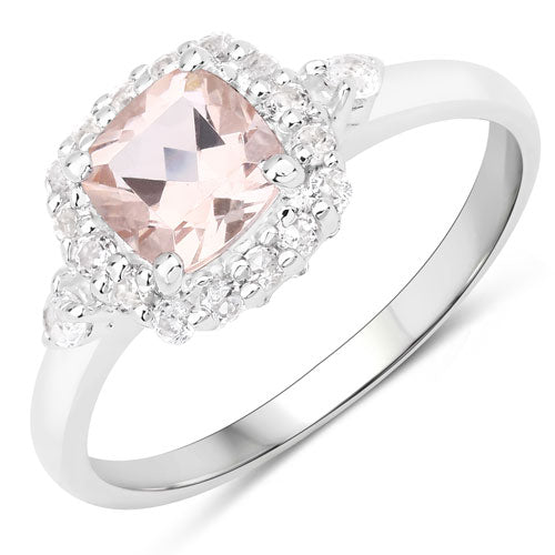 Bids.com 1.17 Carat Genuine Morganite and White Zircon .925 Sterling Silver Ring Rings