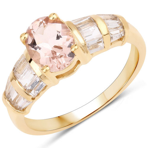 Bids.com 1.88 Carat Genuine Morganite and White Topaz .925 Sterling Silver Ring Rings