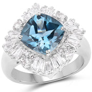 Bids.com 5.19 Carat Genuine London Blue Topaz & White Topaz .925 Sterling Silver Ring Rings