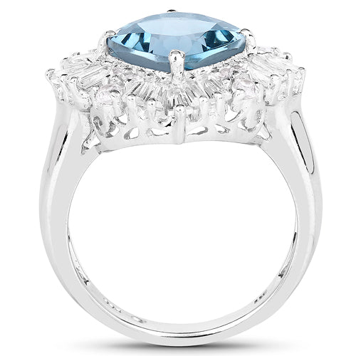 Bids.com 5.19 Carat Genuine London Blue Topaz & White Topaz .925 Sterling Silver Ring Rings