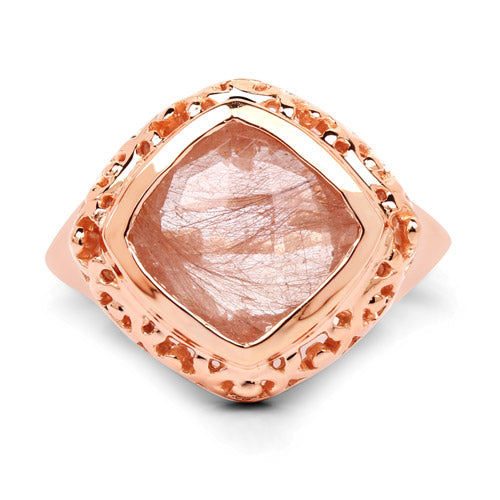 Bids.com 14K Rose Gold Plated 3.25 Carat Genuine Pink Rutile .925 Sterling Silver Ring Rings