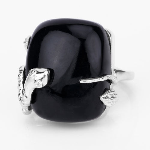 Bids.com 21.04 Carat Genuine Black Onyx and White Topaz .925 Sterling Silver Ring Rings