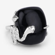 Bids.com 21.04 Carat Genuine Black Onyx and White Topaz .925 Sterling Silver Ring Rings