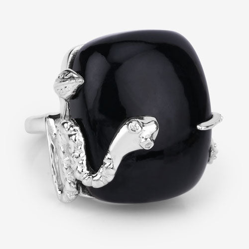 Bids.com 21.04 Carat Genuine Black Onyx and White Topaz .925 Sterling Silver Ring Rings