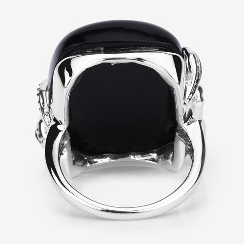 Bids.com 21.04 Carat Genuine Black Onyx and White Topaz .925 Sterling Silver Ring Rings