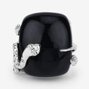 Bids.com 21.04 Carat Genuine Black Onyx and White Topaz .925 Sterling Silver Ring Rings